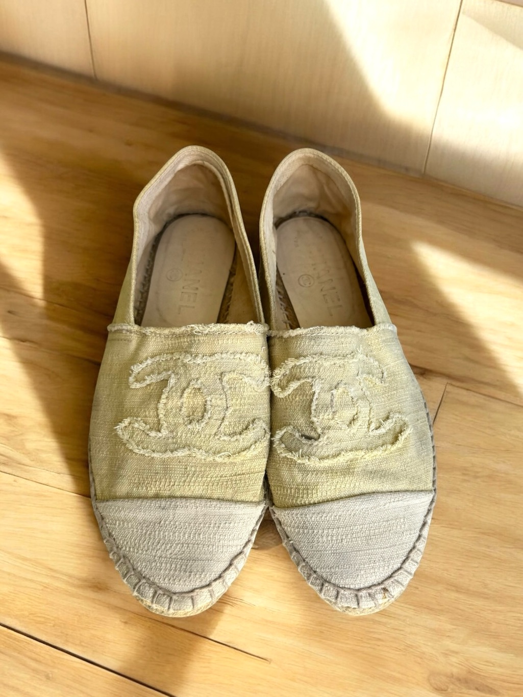 Chanel Cc Interlocking Canvas Espadrille Yellow White